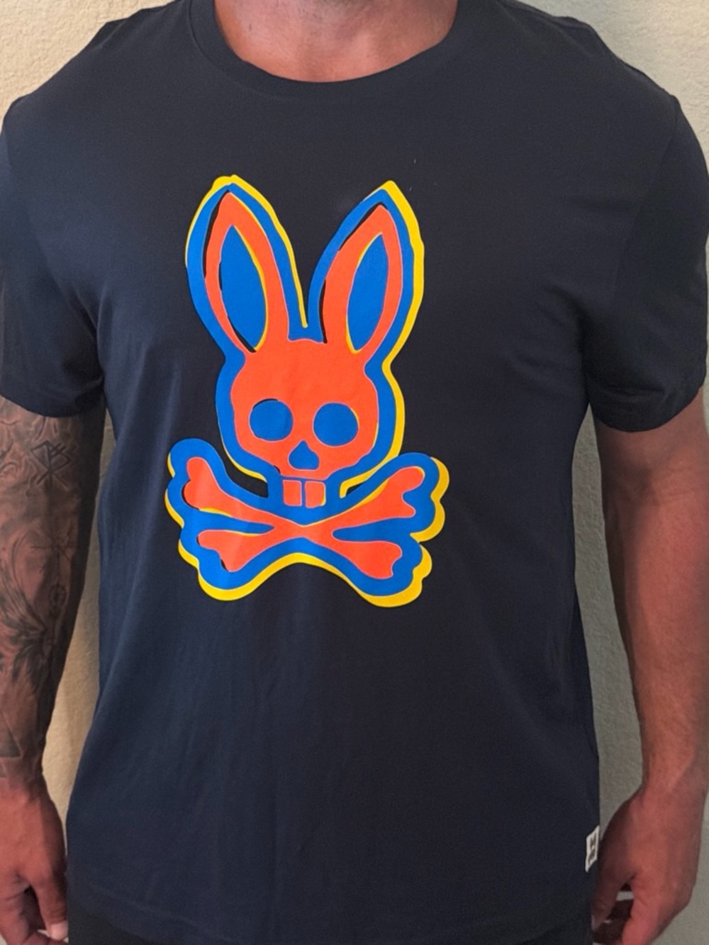 Psycho Bunny Navy Short Sleeve Tee with Orange, Blue and Yellow Bunny Skull